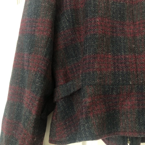 Vintage International Scene Wool Plaid Zip Front Moto Jacket Red Grey 12 - Picture 7 of 8